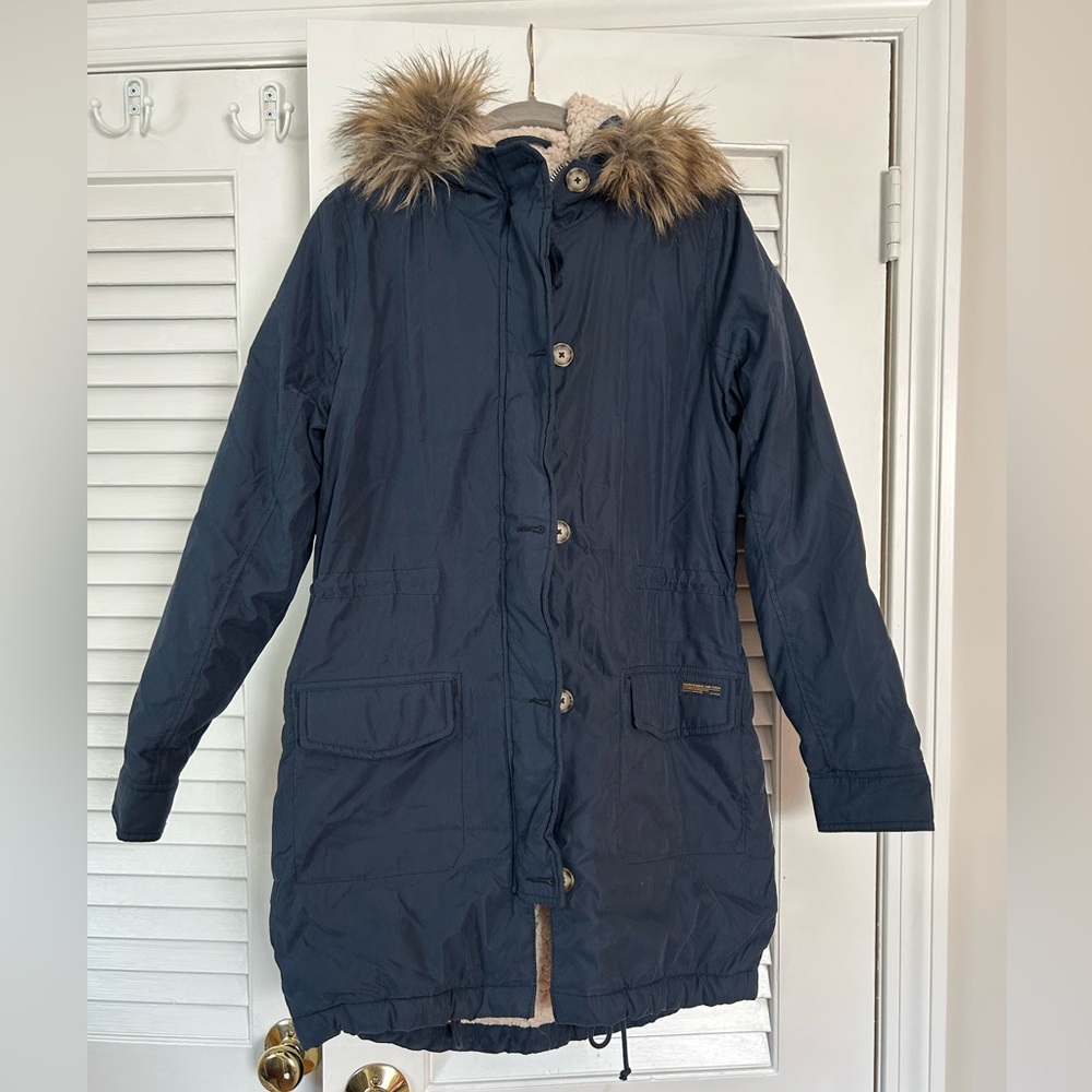 Navy Parka with Faux Fur Trim